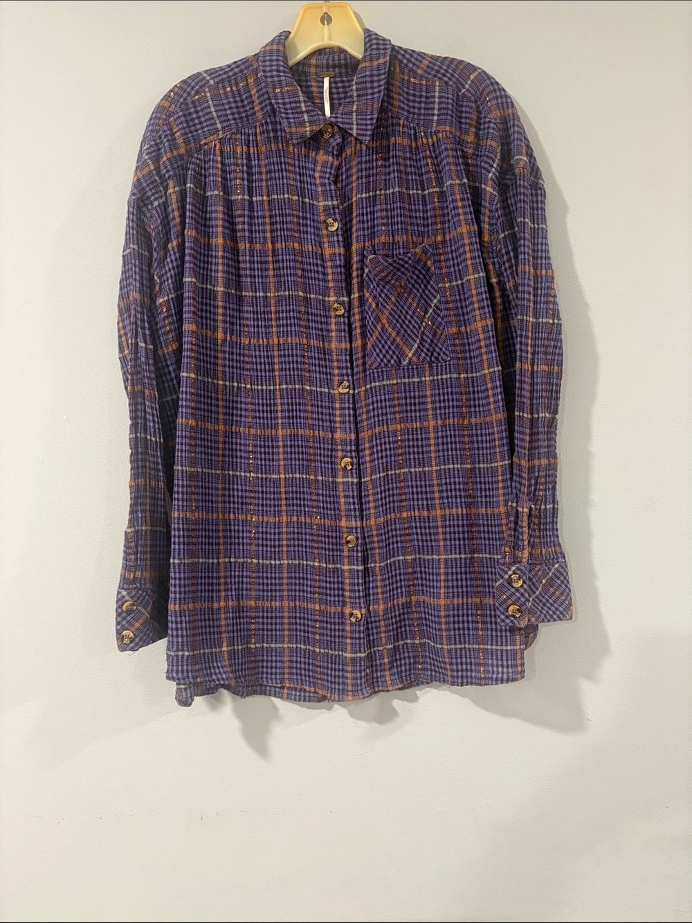 FREE PEOPLE LONG SLEEVE PURPLE & BROWN OVERSIZED SLOUCHY TOP SIZE/S